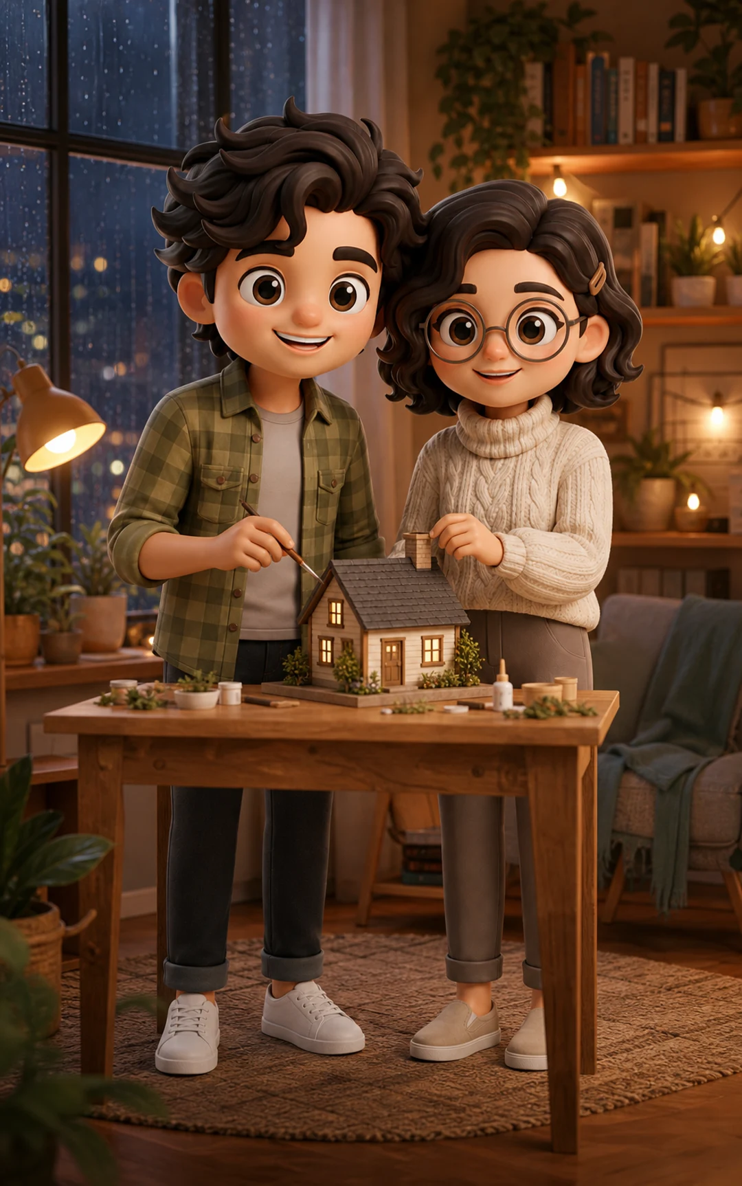 Aadi and Mira creating a miniature house together